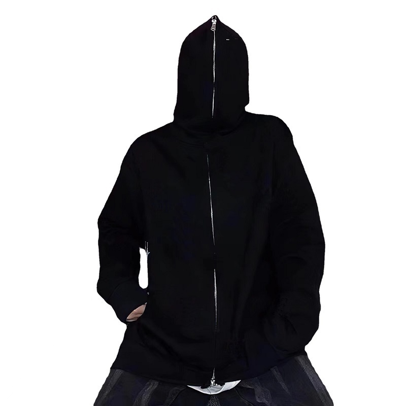 Custom logo high quality black zip up hoodie men plain blank  full face zip hoodie Drop Shoulder hoodie with zipper