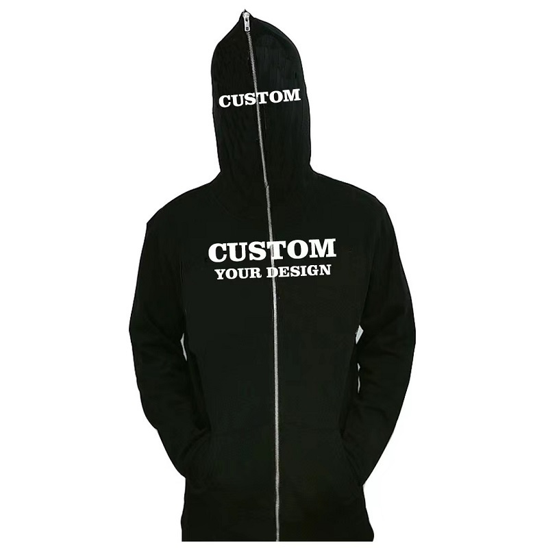 Custom logo high quality black zip up hoodie men plain blank  full face zip hoodie Drop Shoulder hoodie with zipper