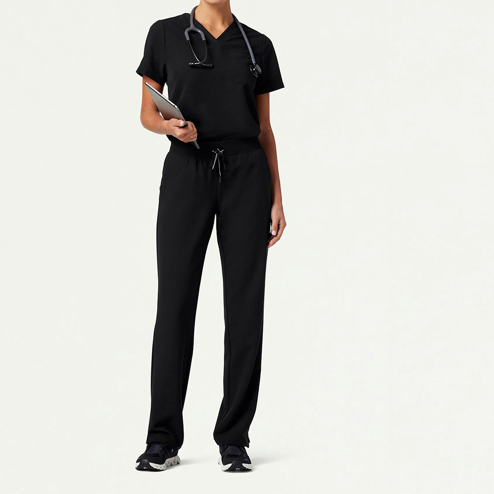 Anti-Wrinkle Scrub Set Classic Premium Unisex V-Neck Fit Women Jogger Medical Black Uniform