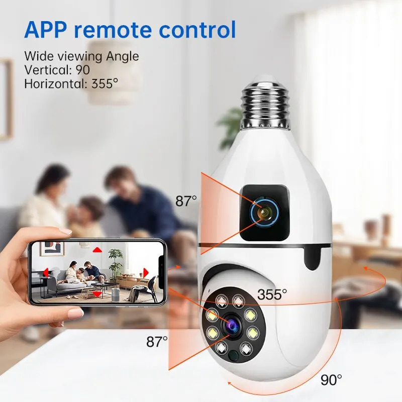 1080P WIFI Dual Lens Bulb Camera V380 Wireless PTZ Camera IP Color Night Vision Two-WayAudio Indoor Network Video Surveillance