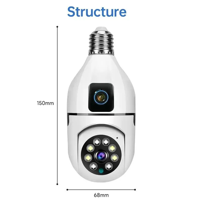 1080P WIFI Dual Lens Bulb Camera V380 Wireless PTZ Camera IP Color Night Vision Two-WayAudio Indoor Network Video Surveillance