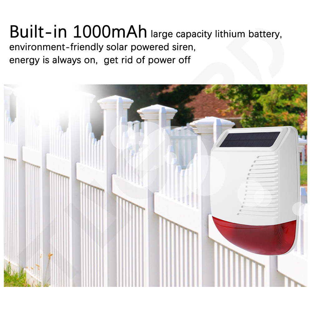 Siren Alarm Wireless Outdoor Solar Waterproof Strobe Siren For Home 120db High Decibel 433MHz Burglar Security External Siren