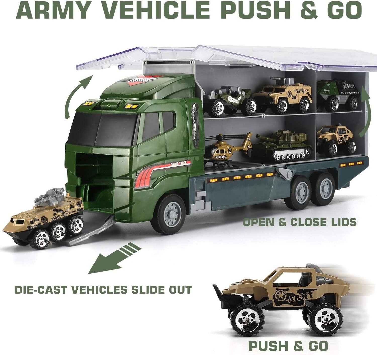 Custom Military Truck with Soldier Men Set Mini Die-cast Battle Car in Carrier Truck