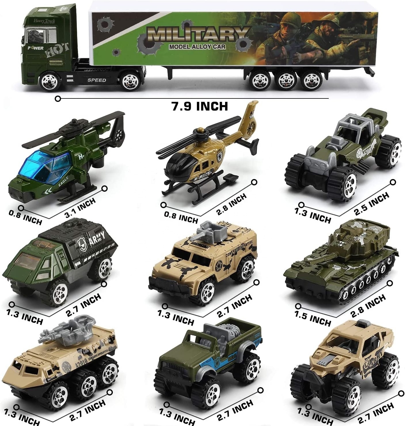 Custom Military Truck with Soldier Men Set Mini Die-cast Battle Car in Carrier Truck