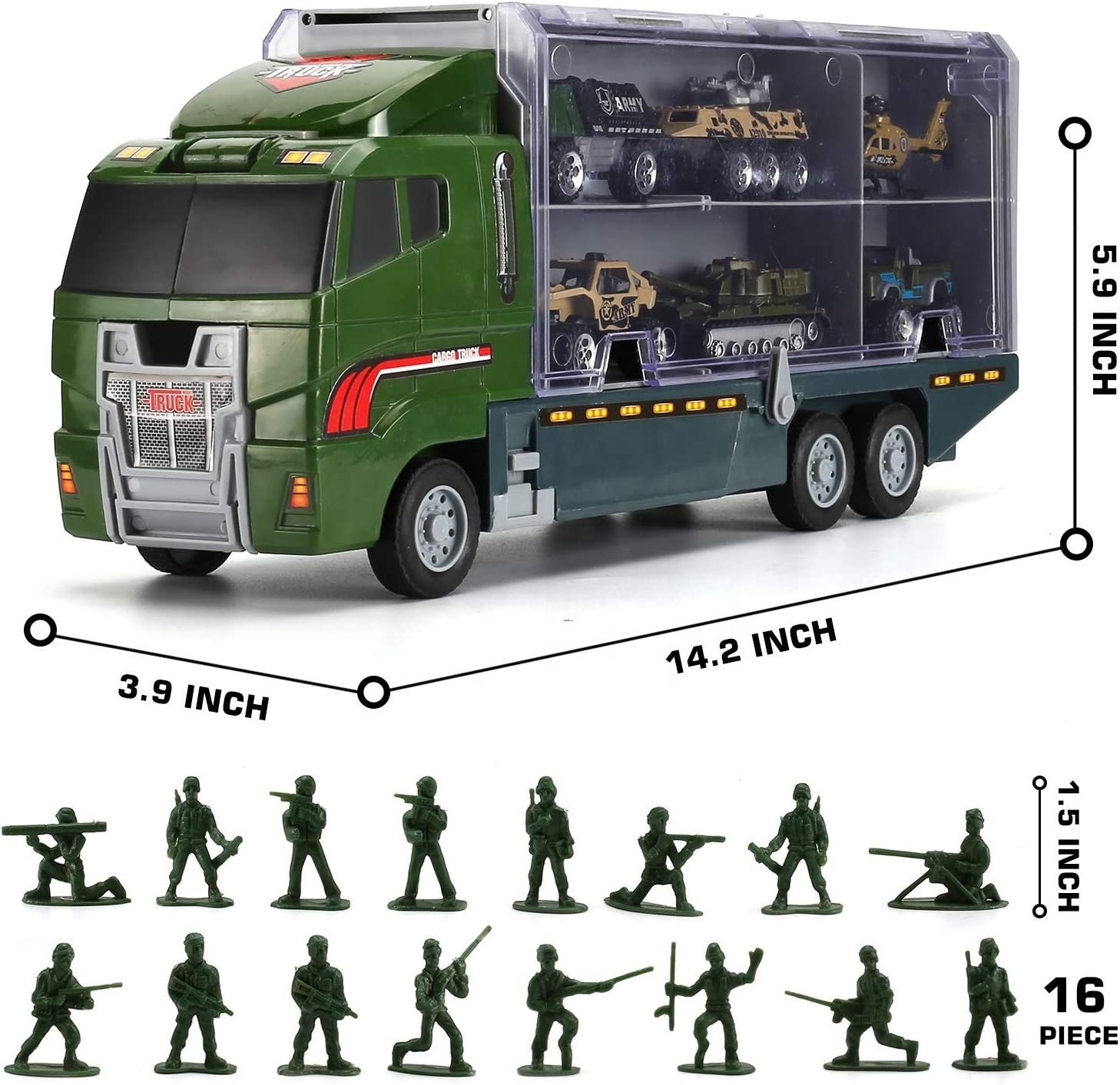 Custom Military Truck with Soldier Men Set Mini Die-cast Battle Car in Carrier Truck