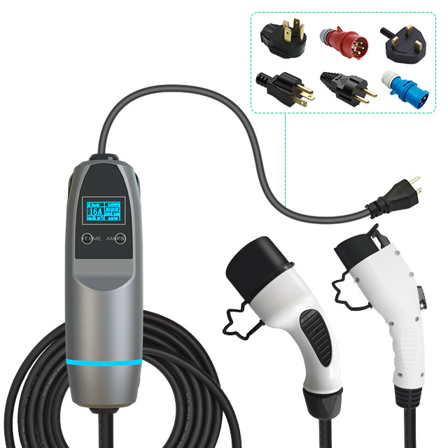 22kw 11kw 7kw Portable mobile Electric Car EV Charger with Red CEE Plug Type 2 32A 16A ev charging cable