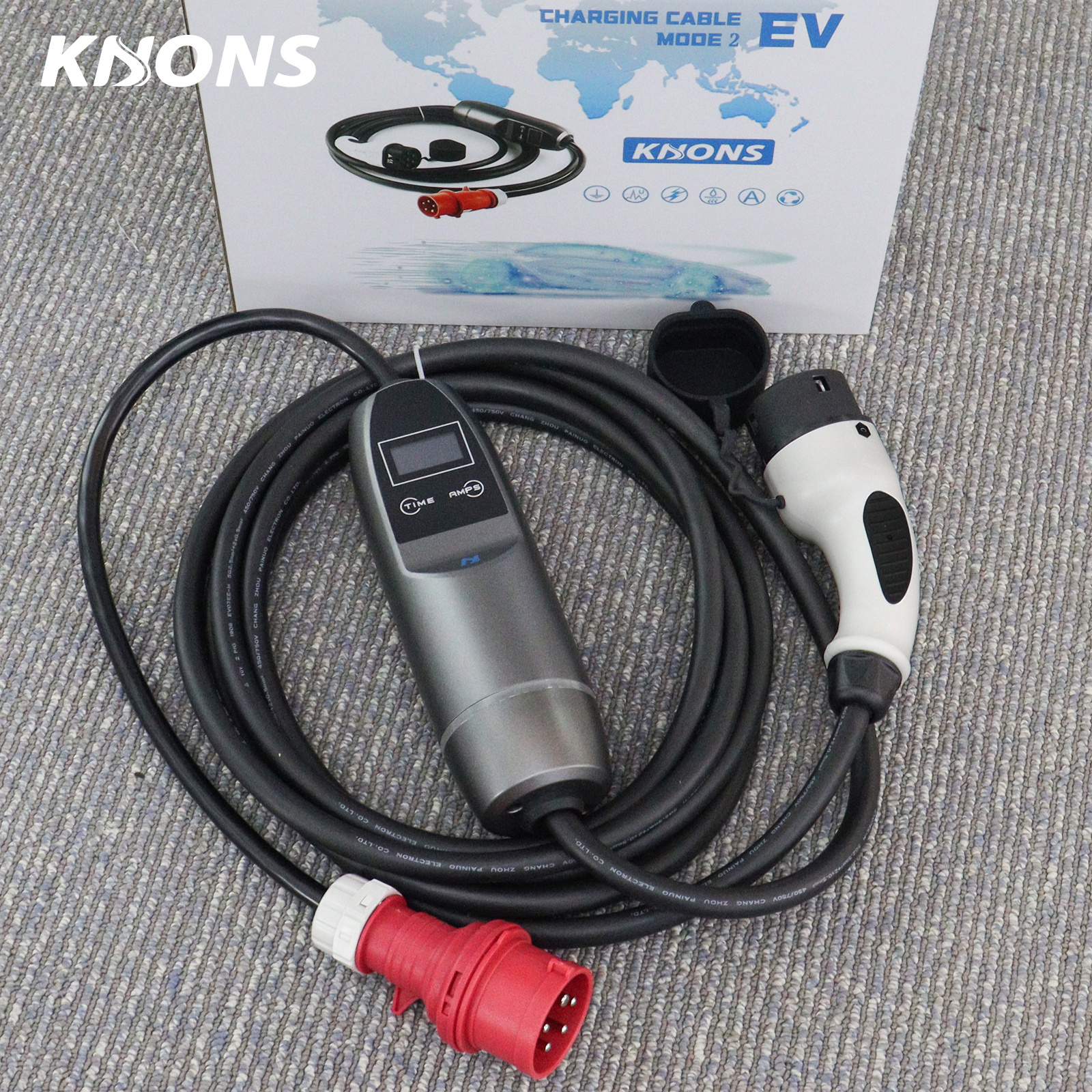 22kw 11kw 7kw Portable mobile Electric Car EV Charger with Red CEE Plug Type 2 32A 16A ev charging cable