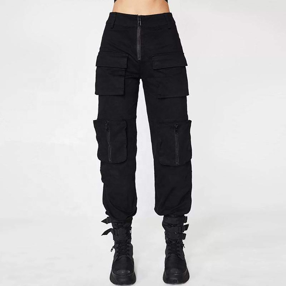 2022 Fashion Design Multiple Pockets Harem Pants Women Black Custom Cargo Pants Women Streetwear Cargo Sweatpants