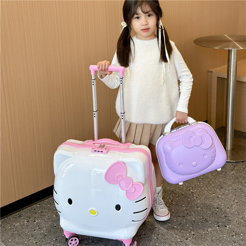 HL New Sanrioed Girls Kt Cat Universal Wheel Trolley Cartoon Suitcase Travel Portable Boarding Case Kids Riding Case