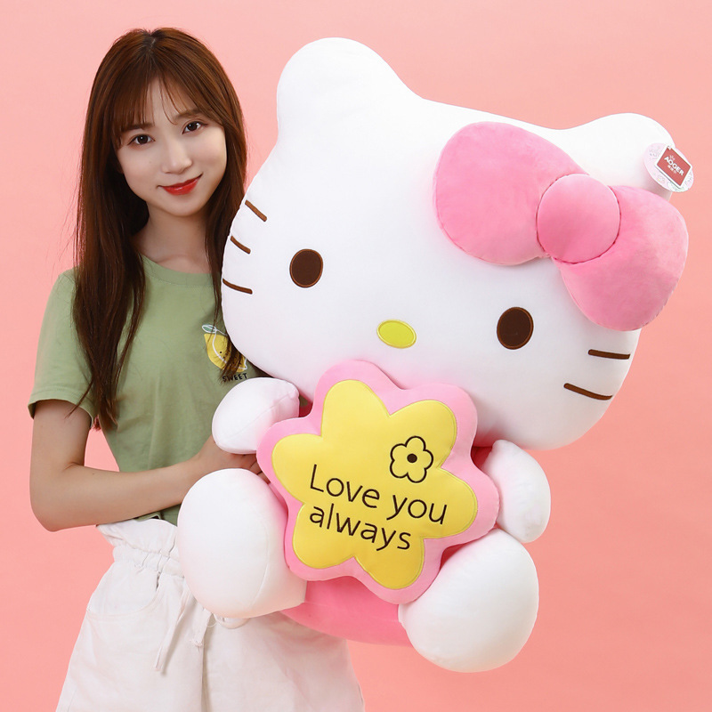 Hot Sales Japanese Cartoon Pink Hello KT Cat Plush Toy Flower Kitty Stuffed Plush Toys Kawaii Hello KT Kids Toys