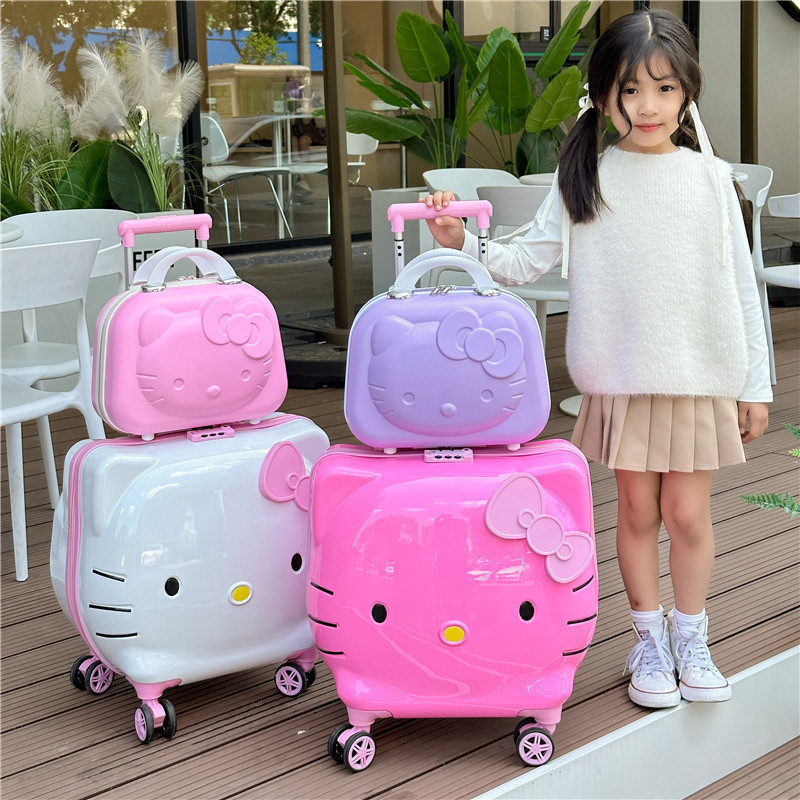 HL New Sanrioed Girls Kt Cat Universal Wheel Trolley Cartoon Suitcase Travel Portable Boarding Case Kids Riding Case