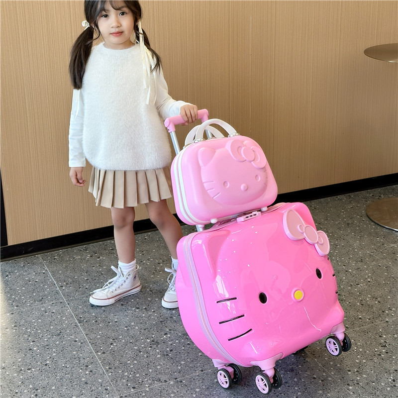 HL New Sanrioed Girls Kt Cat Universal Wheel Trolley Cartoon Suitcase Travel Portable Boarding Case Kids Riding Case