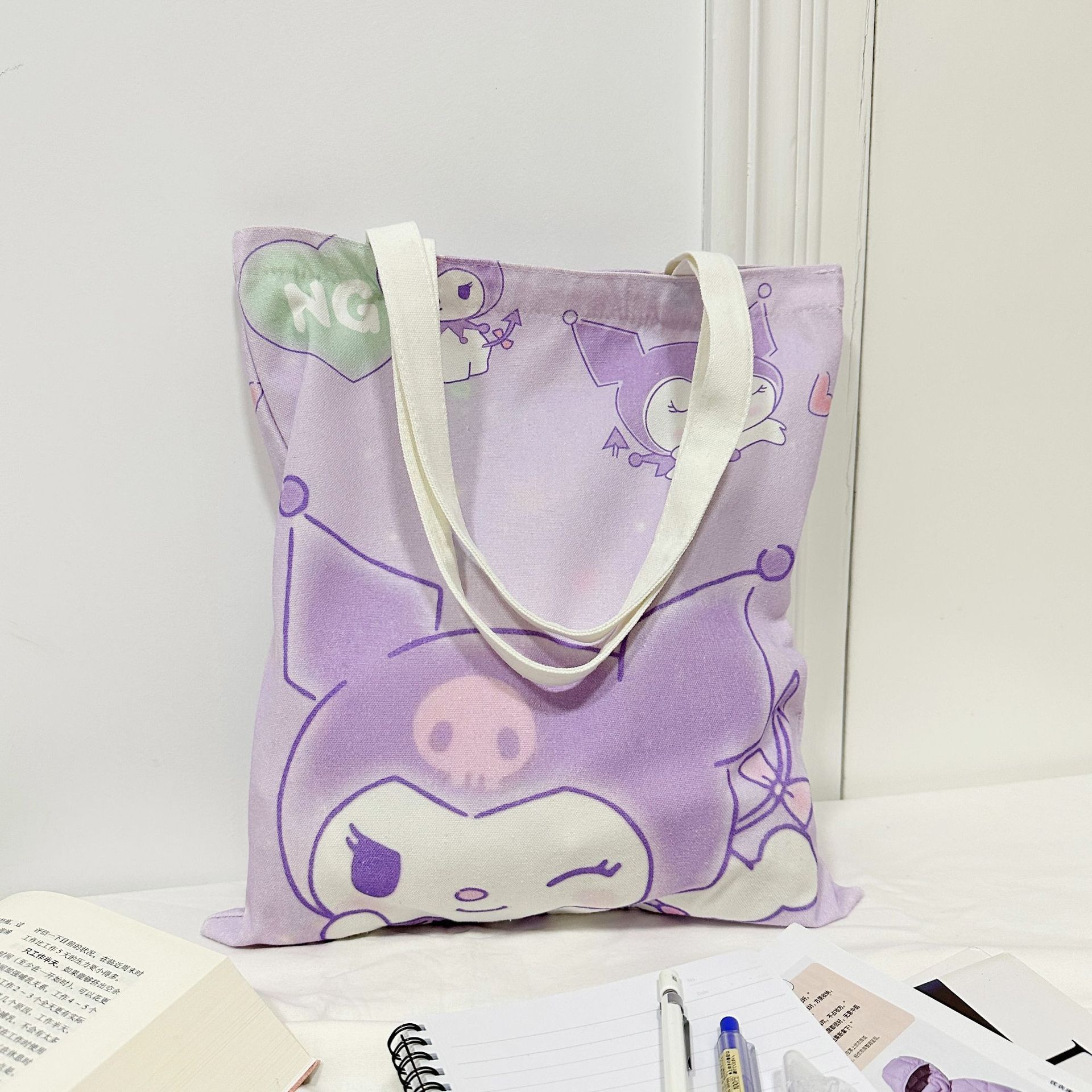 New KT Kuromi Canvas Bag Cinnamoroll Pochacco Anime Cartoon Cute Student Handbag Book Shopping Storage Bags for Girls Gifts