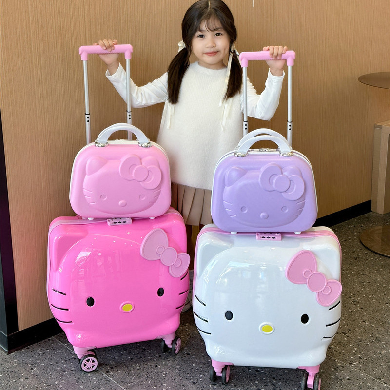 HL New Sanrioed Girls Kt Cat Universal Wheel Trolley Cartoon Suitcase Travel Portable Boarding Case Kids Riding Case