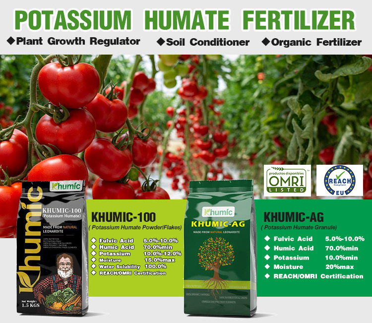 7 days Lead time KHUMIC-100 foliar spray water soluble leonardite source Potassium Humate organic fertilizer humic acid price