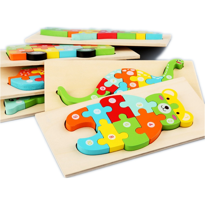 Factory Wholesale Baby Toys Wooden Puzzle Cute Animals Shape Matching 3D Puzzle Board Game Wooden Montessori Toys