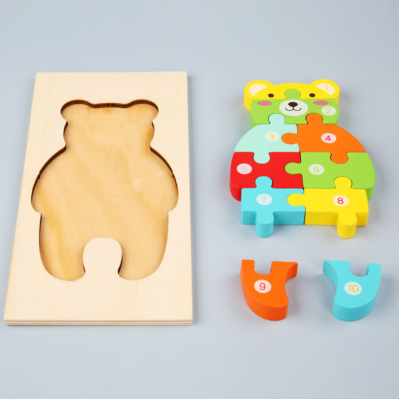 Factory Wholesale Baby Toys Wooden Puzzle Cute Animals Shape Matching 3D Puzzle Board Game Wooden Montessori Toys