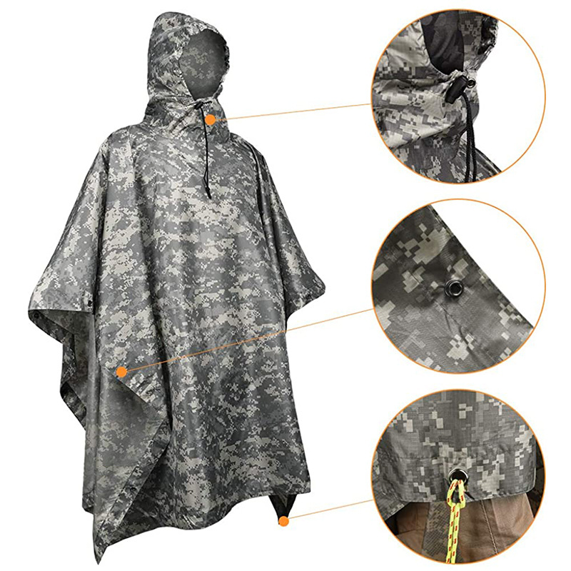 Camouflage Tactical  Waterproof Sun Protection Clothing PU Coating Tactical Raincoat Poncho