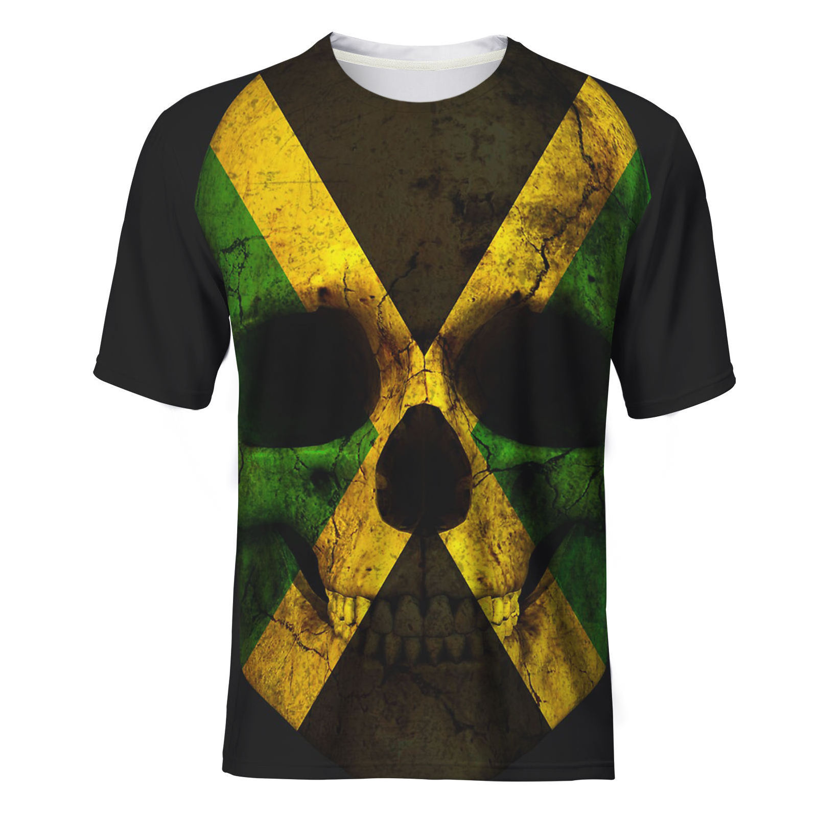 Jamaica Flag Pride Print T Shirt for Boys Free Custom Logo Men's Round-neck T-shirts Casual Short Sleeve Black Polyester Shirts