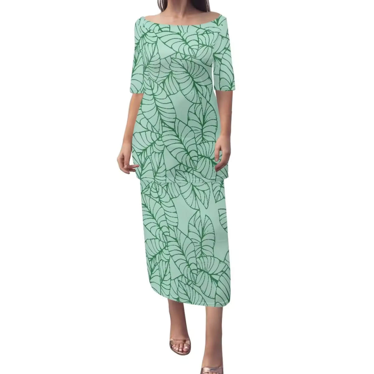 Custom Patterned Kalo Leaf Print Dress Women's Skirt Suit Island Style Samoa Preta Western Polynesian Tribal Clothing Wholesale