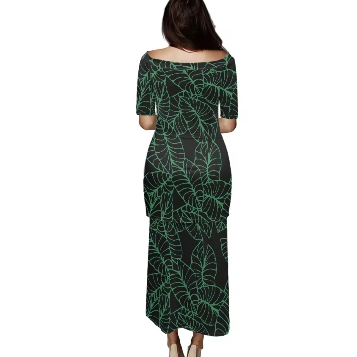 Custom Patterned Kalo Leaf Print Dress Women's Skirt Suit Island Style Samoa Preta Western Polynesian Tribal Clothing Wholesale