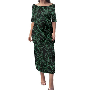 Custom Patterned Kalo Leaf Print Dress Women's Skirt Suit Island Style Samoa Preta Western Polynesian Tribal Clothing Wholesale