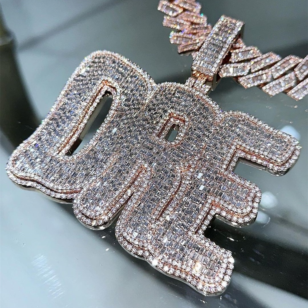 Custom Iced Out Chain Pendant Men Jewelry Passes Diamond Tester 18K Gold Plating Letter Name Hip Hop Custom Moissanite Pendant