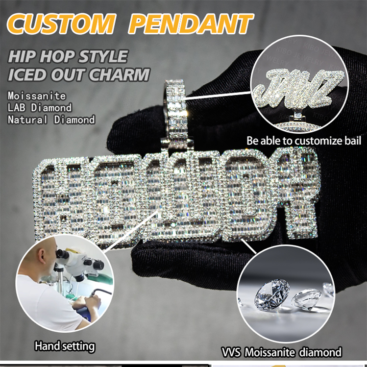 Custom Iced Out Chain Pendant Men Jewelry Passes Diamond Tester 18K Gold Plating Letter Name Hip Hop Custom Moissanite Pendant