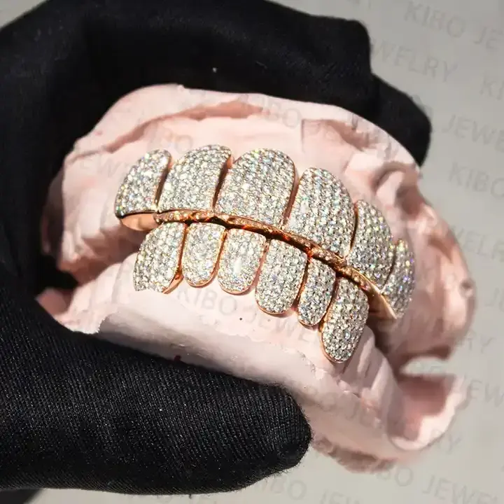 Fashion Jewelry 10K 14K Gold Plated Honeycomb Setting 925 Silver VVS Custom Hip Hop Iced Out Moissanite Grillz Teeth Grillz