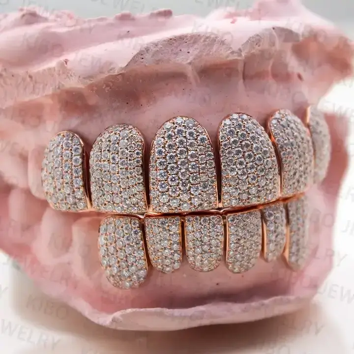 Fashion Jewelry 10K 14K Gold Plated Honeycomb Setting 925 Silver VVS Custom Hip Hop Iced Out Moissanite Grillz Teeth Grillz