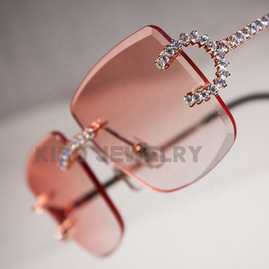 Luxury fashion style pink rimless sunglasses hip hop moissanite diamond sunglasses for men