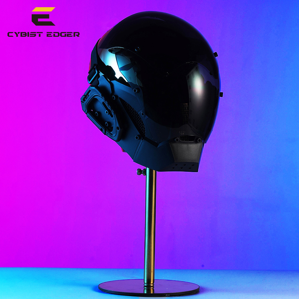 CYBER00  Cyberpunk Gothic helmet Mask  for Adult  mask Halloween Cosplay Costume Accessory with LED Lamp Futuristic Helmet