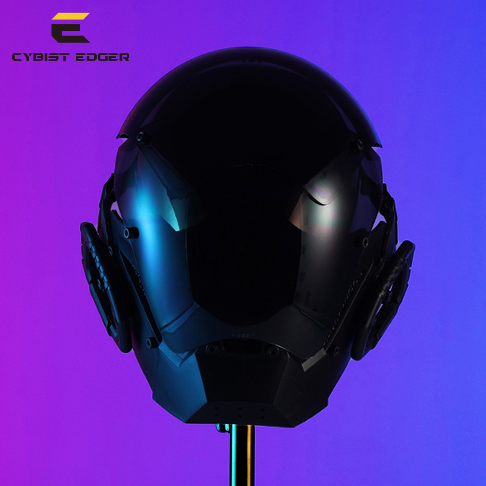 CYBER00  Cyberpunk Gothic helmet Mask  for Adult  mask Halloween Cosplay Costume Accessory with LED Lamp Futuristic Helmet