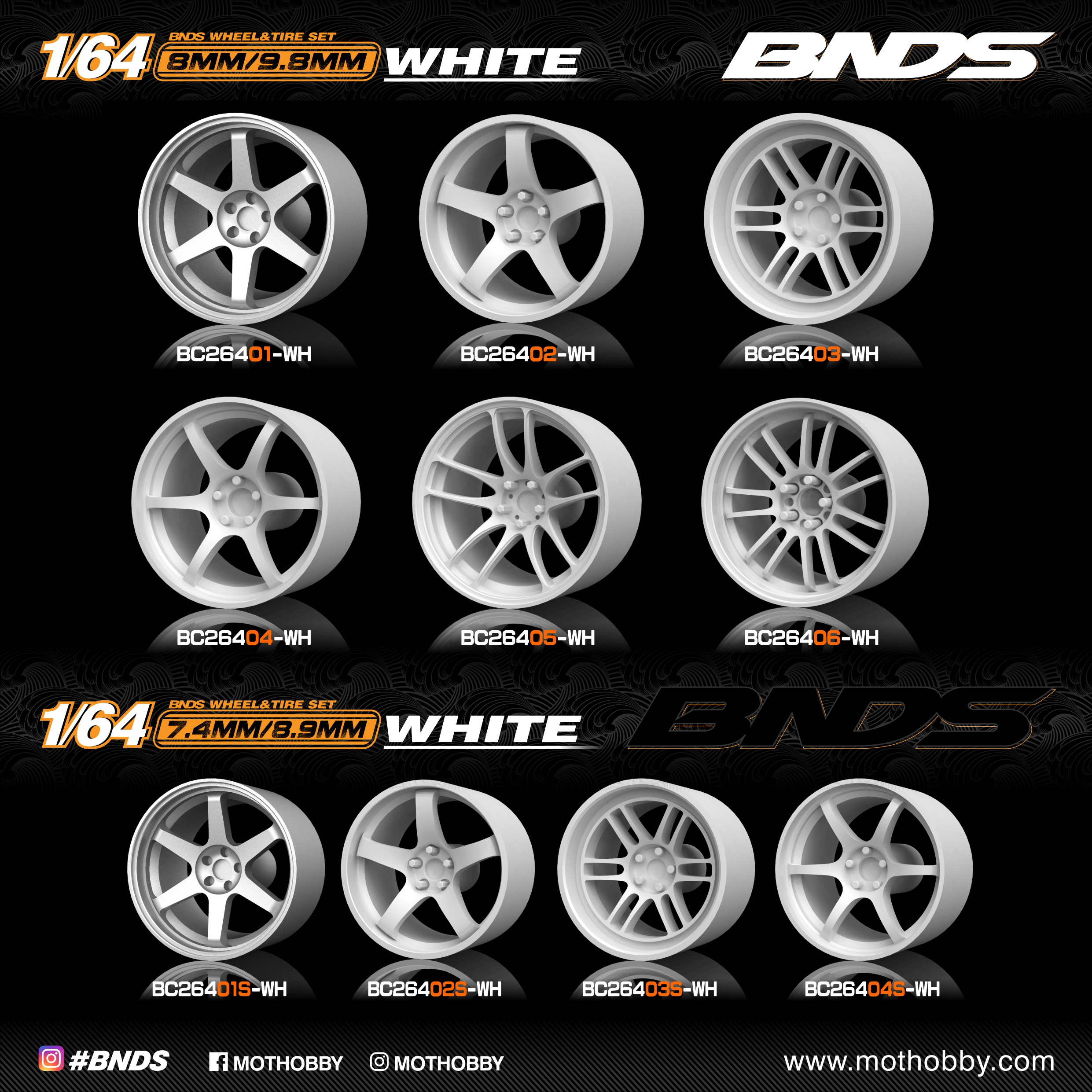 BNDS 10/Set Boxes 1:64 metal wheels ABS Wheels Rubber Tires by WHITE wheels with tires model car parts