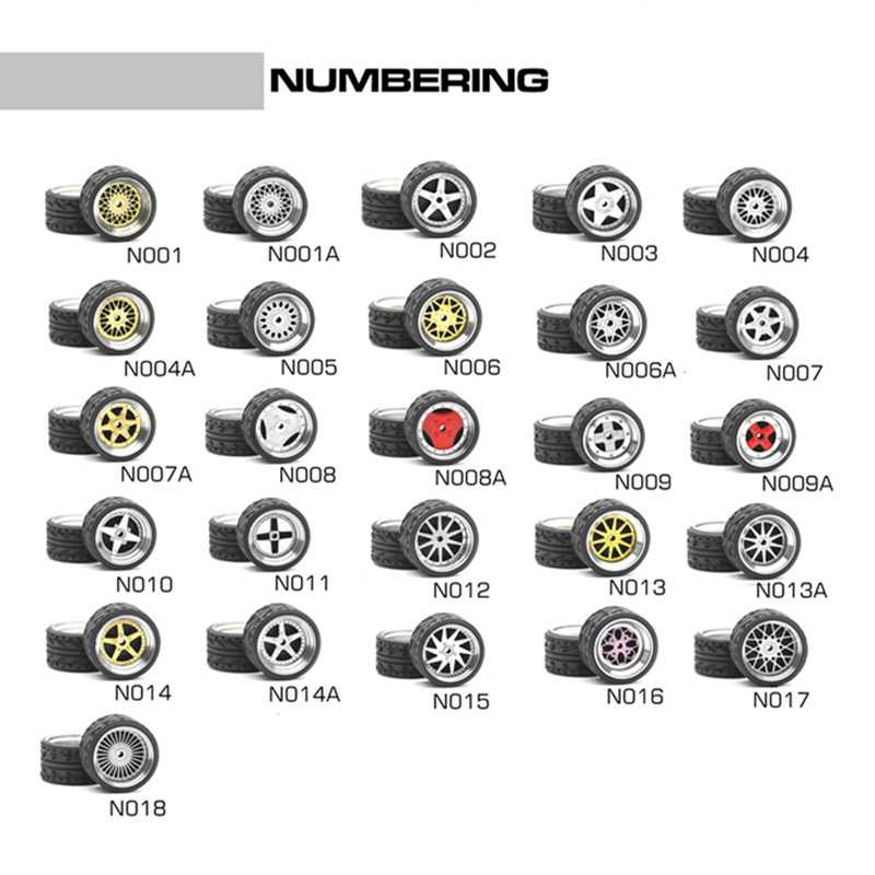 Carlomo 1/64 N-Class Hot Diecast Model Car Parts Alloy Wheels & Rubber Tires Modified Parts 4pcs Miniauter Accessories N004A