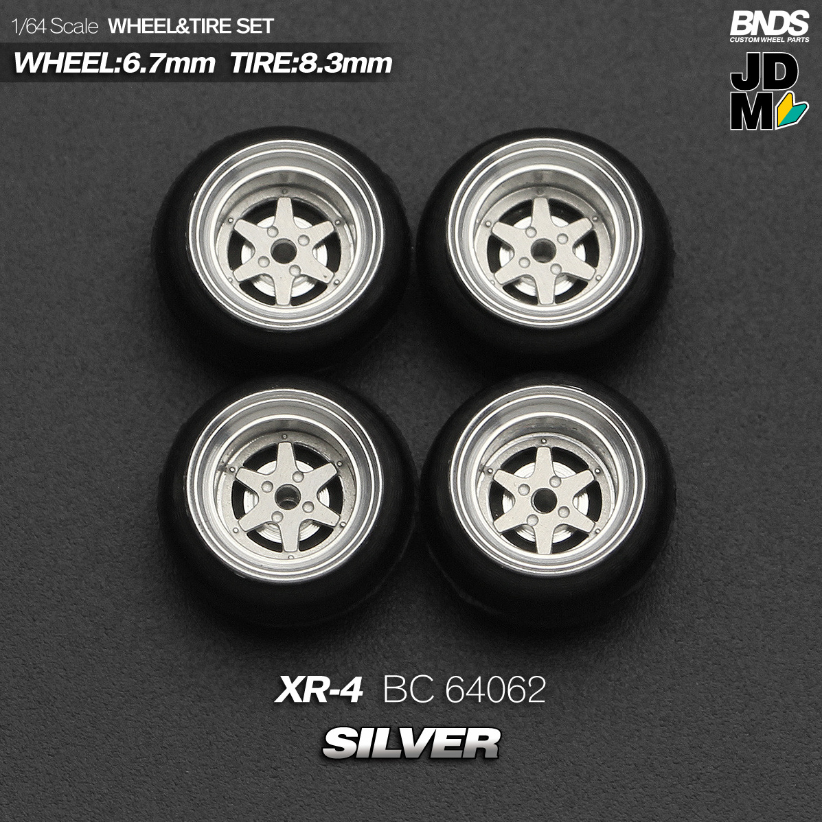 BNDS 1:64 HOT Metal Wheels Rubber Tires by Rim Custom Modified Parts JDM VIP Style Model Car Vehicle 4pcs Set BC64062