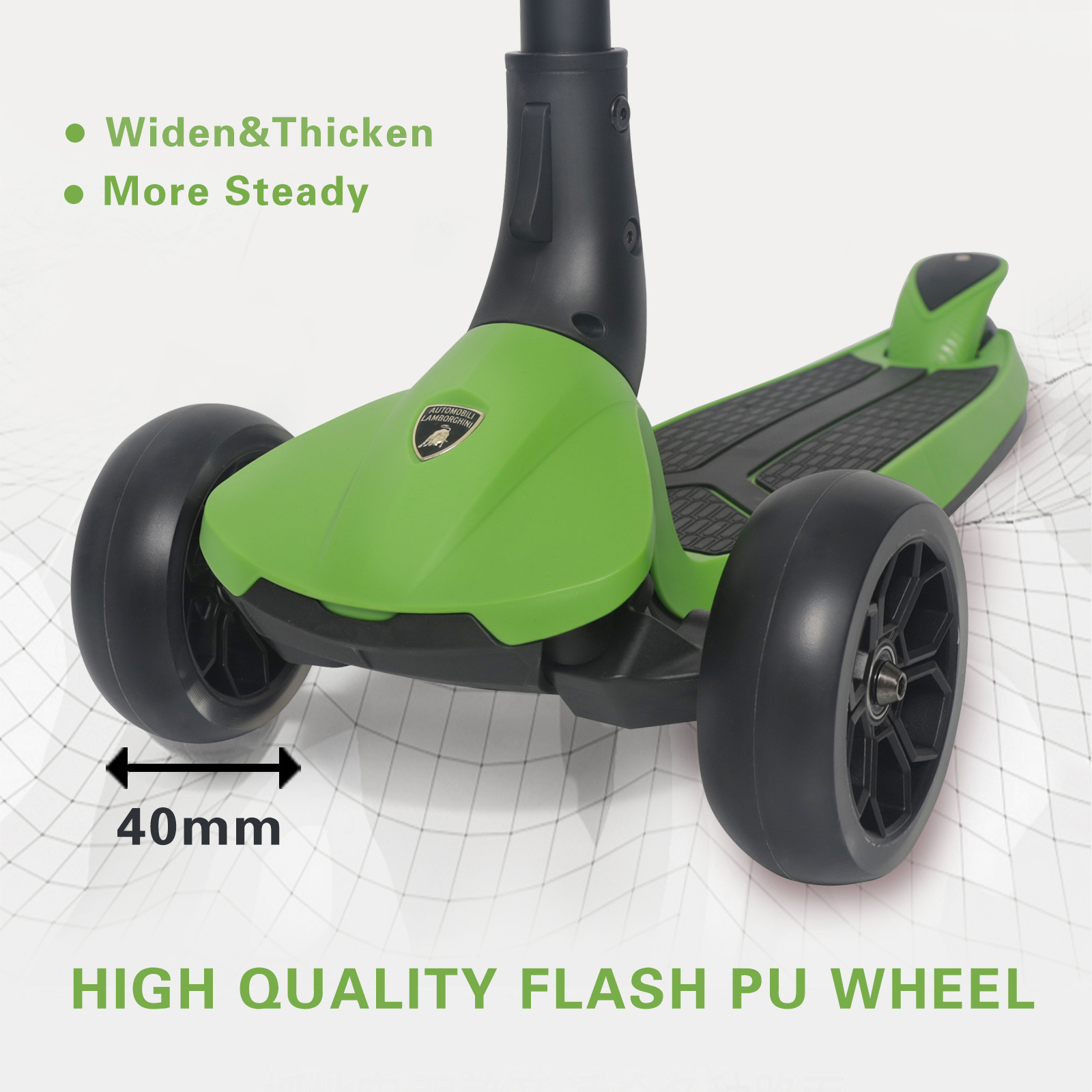 Licensed Lamborghini Kids Scooter Foldable Three Wheel Scooter with Wide Deck Flash PU Wheel and Deck