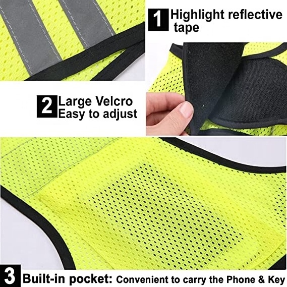 Custom Reflective Running Gear With Pocket For Men Kids Safety Reflective Vests High Visibility Night Running Safety Vest