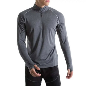 Wholesale Sports Gym Active Wear Clothes Quarter Zip Top Sleeve For Men T Shirt With Thumb Hole