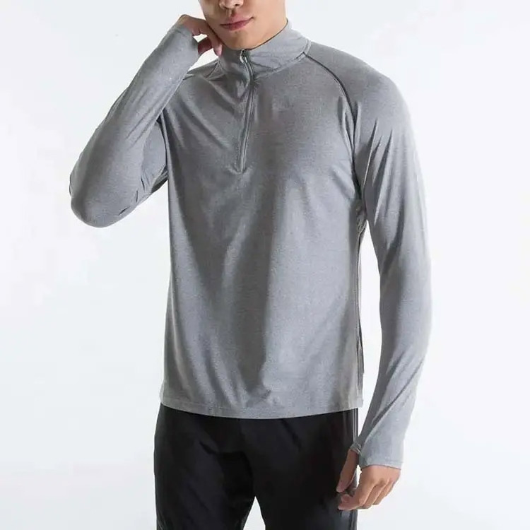 Wholesale Sports Gym Active Wear Clothes Quarter Zip Top Sleeve For Men T Shirt With Thumb Hole