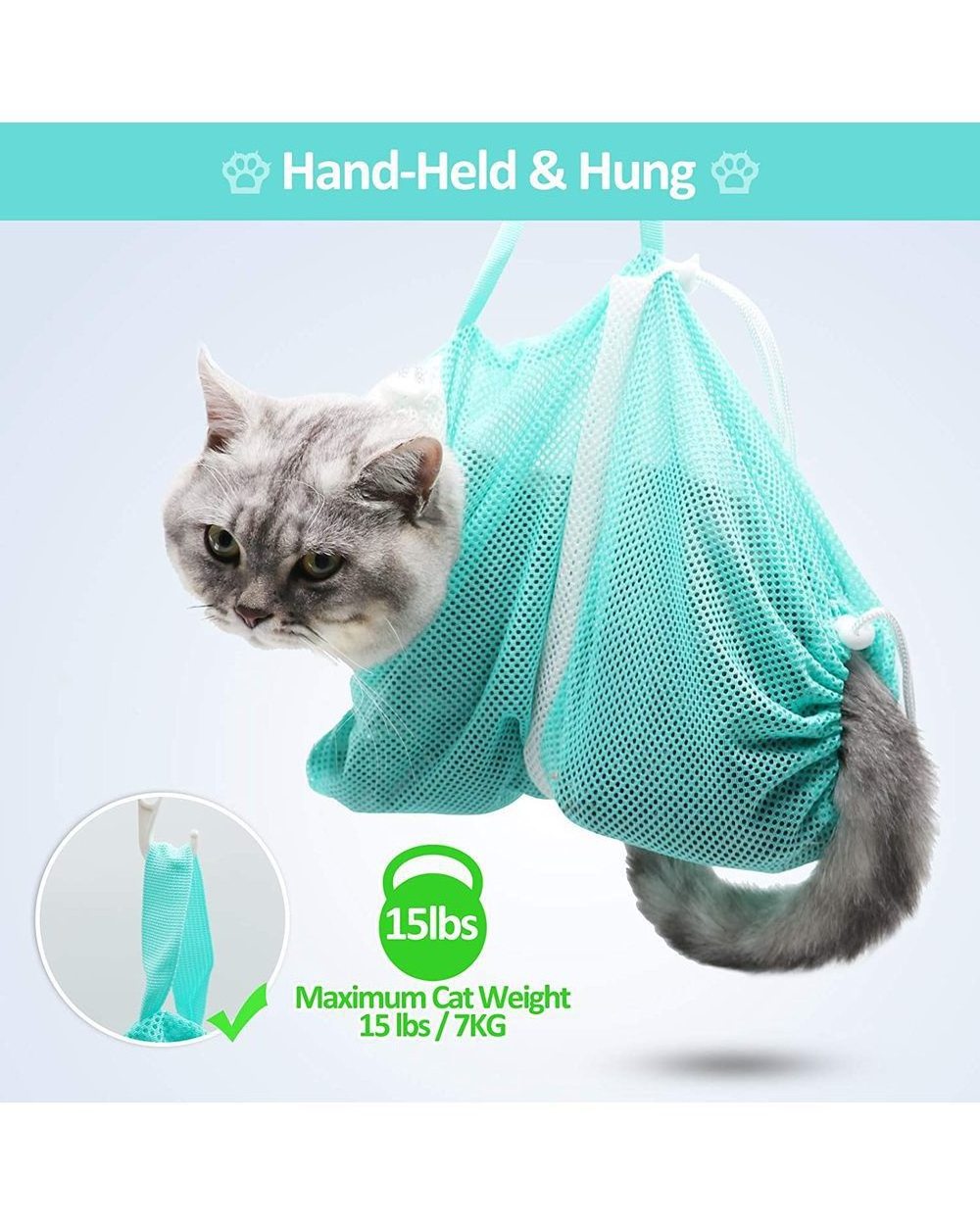 Cat Grooming Bag Adjustable Cat Bathing Bag Anti Scratch & Bite Polyester Soft Durable Mesh Cat Shower Bag for Small Medium Lar