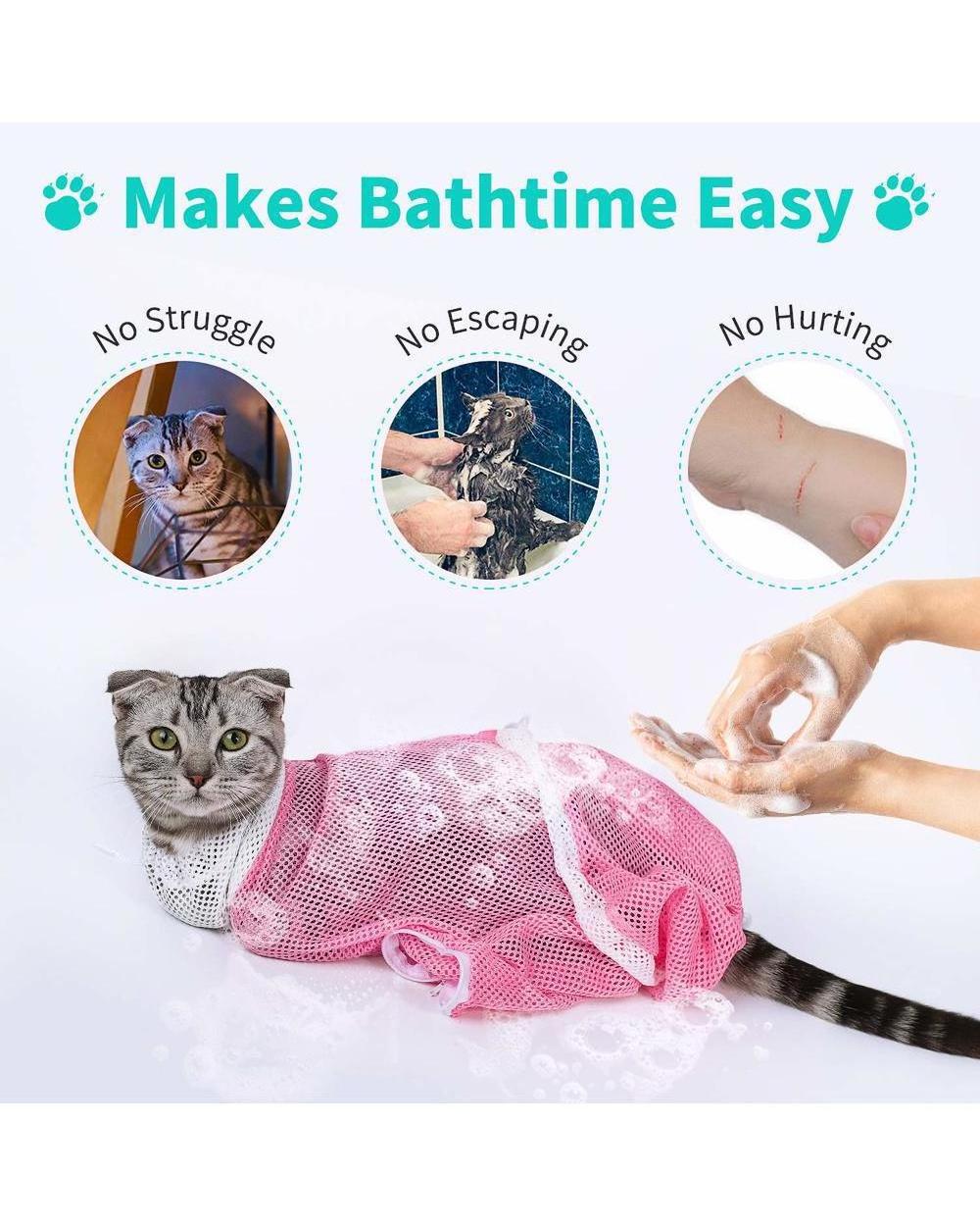 Cat Grooming Bag Adjustable Cat Bathing Bag Anti Scratch & Bite Polyester Soft Durable Mesh Cat Shower Bag for Small Medium Lar