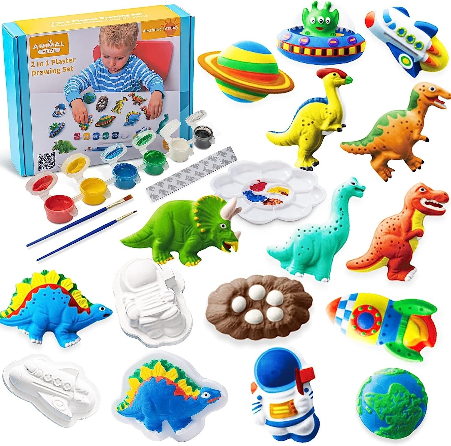 Kidewan Space & Dinosaur Models Kids Arts And Crafts Set Diy Drawing Toys Kit For Boys and Girls Coloring Educational Gifts