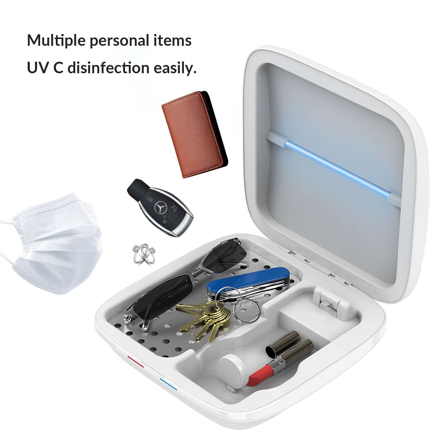 Customized Portable UV-C light Multifunctional 4 in 1 Wireless Charger Dock UV Sterilizer Disinfection Box