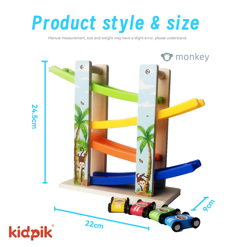 Kidpik Wholesale 2024 Funny Wooden Educational Toys Slide Ramp Race Track 4 Layer Small Car Ramps Toys For Kids Toddlers