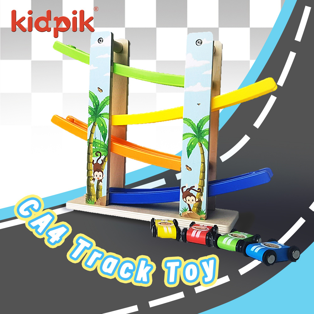 Kidpik Wholesale 2024 Funny Wooden Educational Toys Slide Ramp Race Track 4 Layer Small Car Ramps Toys For Kids Toddlers