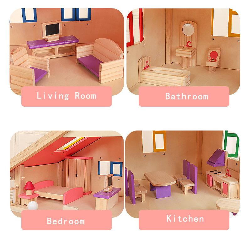 Doll House Toy Kids Furniture Happy Family Giant Diy Children Role Play Game Kids Big Doll House Wholesale Wooden Baby Kids Toys