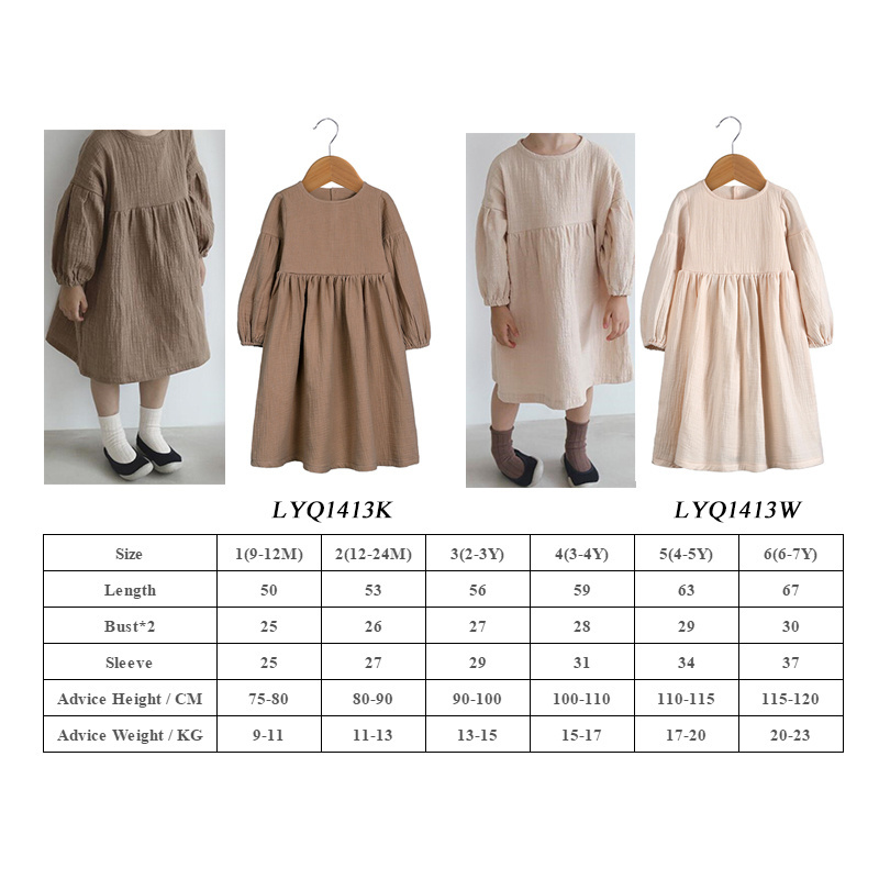 Wholesale kids girls clothes toddler baby girl dresses custom linen cotton outfits long sleeve dress