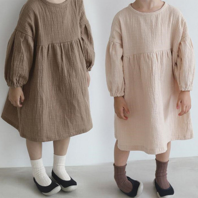 Wholesale kids girls clothes toddler baby girl dresses custom linen cotton outfits long sleeve dress