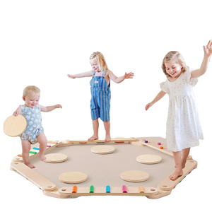 Montessori Eco Wood Balance Beam  Stepping Stones  Natural & Pastels